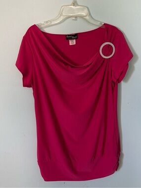 Rachel Rachel Hot Pink Slouchy Off Shoulder Tapered Short Sleeve Blouse Large